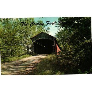 The Conley Ford Covered Bridge Postcard Big Raccoon Creek Bridgeton Indiana Vint